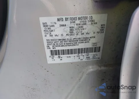 2007 Ford Edge Sel from USA, damaged, VIN 2FMDK48C57BA25613